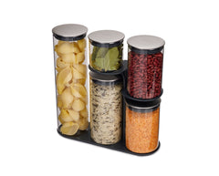 JJ PODIUM 5-PIECE GLASS STORAGE JAR SET WITH STAND