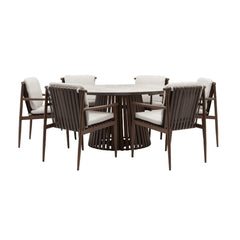 Naterial Retro Dining Set With 6 Armchairs & Round Table D150cm