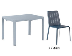 Naterial Idaho Dining Set With 6 Chairs - Extandable Table Aqua 110/162x82cm & Chairs Agata Blue