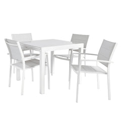 Naterial Lyra Dining Set With 4 Armchairs - Ext Table with Glass Top 90/160cm - 4/6P White