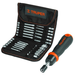 Truper Ratchet Screwdriver Set With 18 Bits And 6 Sockets - 26 Pieces.