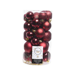 Decoris Shatterproof Baubles Tube of 30 Pieces Mixed Sizes - Oxblood