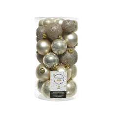 Decoris Shatterproof Baubles Tube of 30 Pieces Mixed Sizes - Pearl