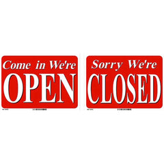 COME IN WE'RE OPEN, SORRY WE'RE CLOSED RED