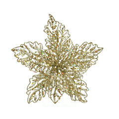 Decoris Clip-On Plastic Poinsettia with Glitter 23.5cm - Gold