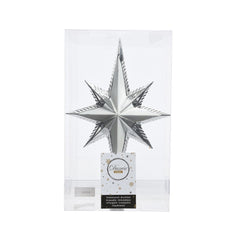 Decoris Shatterproof Peak Star Tree Topper 25.5cm with Glitter - Silver