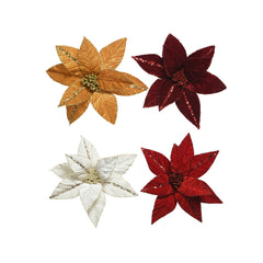 Decoris Clip-On Velvet Poinsettias 32cm - 4 Assorted