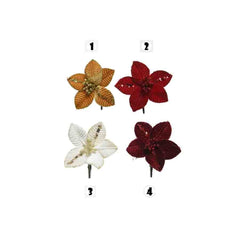 Decoris Clip-On Velvet Poinsettias 10cm - 4 Assorted