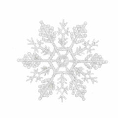 Decoris Hanging Plastic Snowflake Set of 12 Pieces with Glitter 10cm - White