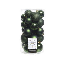 Decoris Shatterproof Baubles Tube of 30 Pieces Mixed Sizes - Pine Green