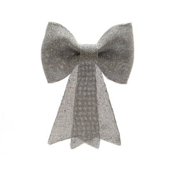 Decoris Hanging Plastic Bow with Glitter 14cm - Silver