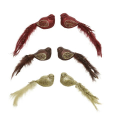 Decoris Clip-On Foam Bird with Glitter and Feathers - 3 Assorted Colours