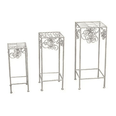 Vigor Mika Wrought Iron Flower Holder Set of 3 Pieces - White