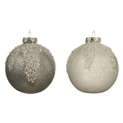 Decoris Shatterproof Bauble with Ice Top 10cm - Silver or White