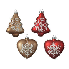 Decoris Hanging Glass Ornament with Snowflake 8cm - 4 Assorted