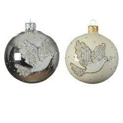 Decoris Glass Bauble with Dove 8cm - 2 Assorted Colours