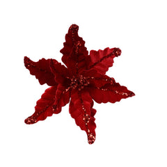 Decoris Polyester Velvet Poinsettia with Glitter 17 x 44cm - Christmas Red
