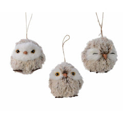 Decoris Hanging Polyester Round Owl 10 x 10cm - Light Brown 3 Assorted