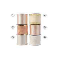 Decoris Polyester Ribbon Pearl/ Gold 6 x 270cm - 6 Assorted