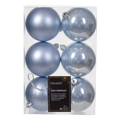 Decoris Shatterproof Baubles Box of 6 Pieces 8cm - Hazy Blue