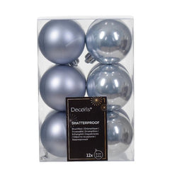 Decoris Shatterproof Baubles Box of 12 Pieces 6cm - Hazy Blue