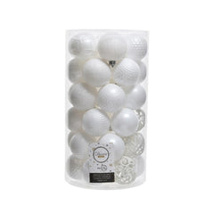 Decoris Shatterproof Baubles Tube of 37 Pieces 6cm - Winter White,