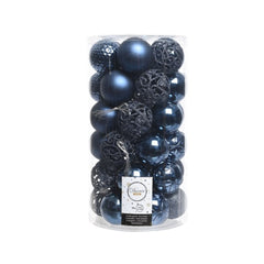 Decoris Shatterproof Baubles Tube of 37 Pieces 6cm - Night Blue