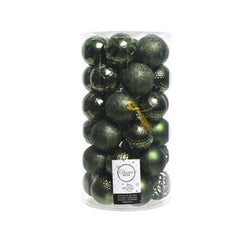 Decoris Shatterproof Baubles Tube of 37 Pieces 6cm - Pine Green