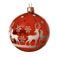Decoris Glass Bauble Reindeer 8cm - Transparent Red