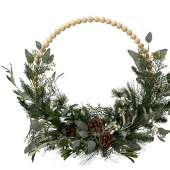 Everlands Modern Wreath with Wooden Ball Frame, Pinecones and Eucalyptus 60cm