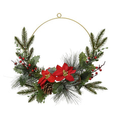 Everlands Iron Wreath with Pinecones, Poinsettias and Berries 40cm
