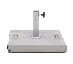 A square concrete weight block with a central metal post and a black adjustment knob, shown on a white background with a black border.