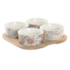iDecor Stoneware Bamboo Aperitiv Set of 5 19.7 x 19.7 x 1cm - Green Flowers