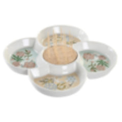 iDecor Stoneware Bamboo Aperitiv Set 22 x 22 x 3cm - Green Flowers