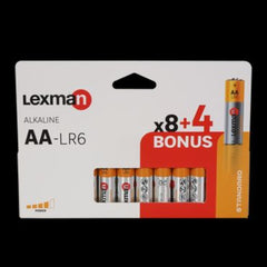 Lexman Lr6 Aa Alkaline Batteries 12 Pcs (8+4Free) Standard Cut Case,