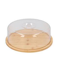 Homla Bambou Cake Tray with Cover 28cm - Natural with Transparent