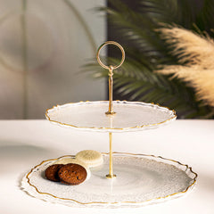Homla Lisala 2 Tier Cake Stand 21/ 28cm - Transparent with Gold Rim