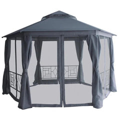 Naterial Gazebo With Double Roof, Sidewalls + Nets 2x2x2xH2.75m - D3.1cm Grey