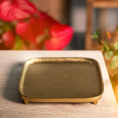 Homla Girona Gold Square Decorative Tray 22x22x3 cm