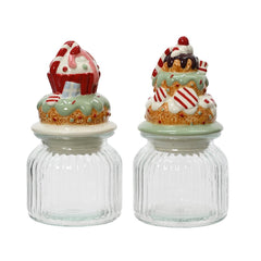 Kitchen Goods Dolomite Candy Storage Jar with Cake Design 21cm - 2 Assorted