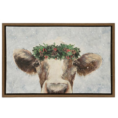 Lumineo BO Led Canvas with Cow Picture and Brown Frame 38 x 58cm - Warm White