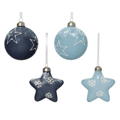 Decoris Glass Bauble with Flock Finish 8cm - 4 Assorted