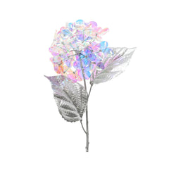 Decoris Plastic Hydrangea on Stem with Silver Leaves 65cm - Iridescent,