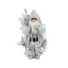 Decoris Polyester Santa Figure with White and Silver Coat 30cm,