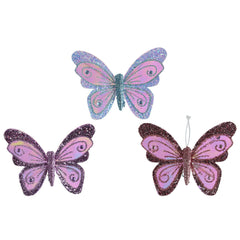 Decoris Clip-On Polyester Butterfly with Glitter 14cm - 3 Assorted,