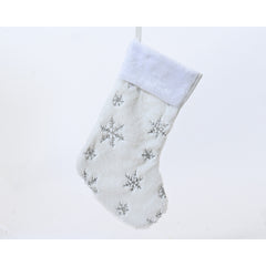 Decoris Polyester Stocking with Sequins Silver Snowflake Stitching 41cm,