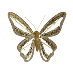 Decoris Clip-On Polyester Butterfly Set of 2 Pieces with Glitter 14cm - Gold,