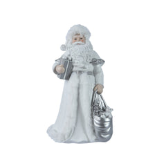 Decoris Polyresin Santa Figure with Faux Fur 31cm - White,