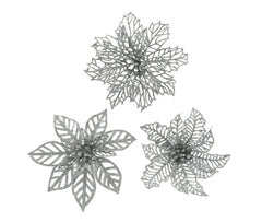 Decoris Clip-On Plastic Flower with Glitter Set of 2 Pieces - 3 Assorted Silver,