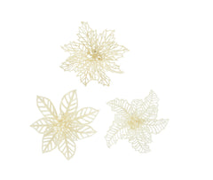 Decoris Clip-On Plastic Flower with Glitter Set of 2 Pieces - 3 Assorted White,